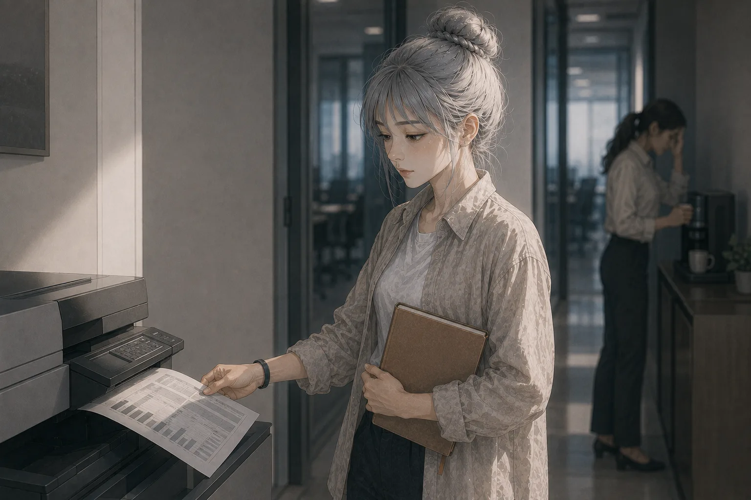 示意圖：何依琪拿著一份分群通過率比對報告
