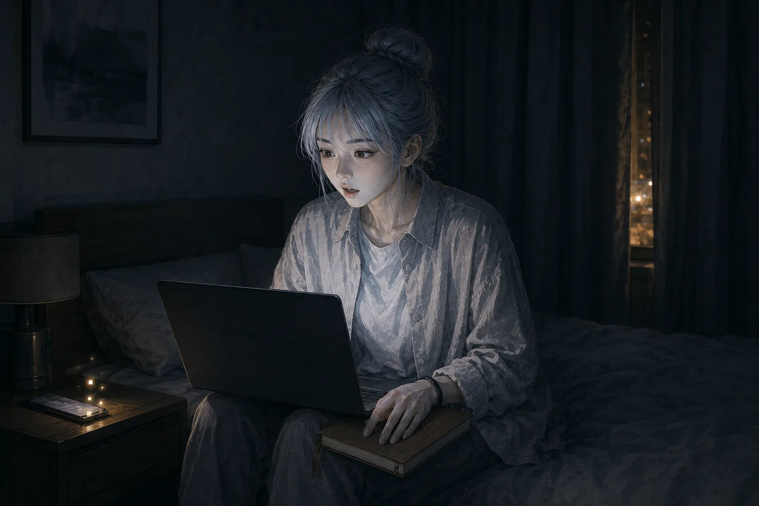 示意圖：凌晨一點四十分，何依琪坐起來查看手機通知