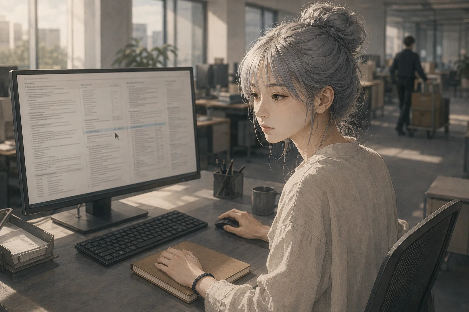 示意圖：何依琪盯著螢幕上一個來歷不明的數字